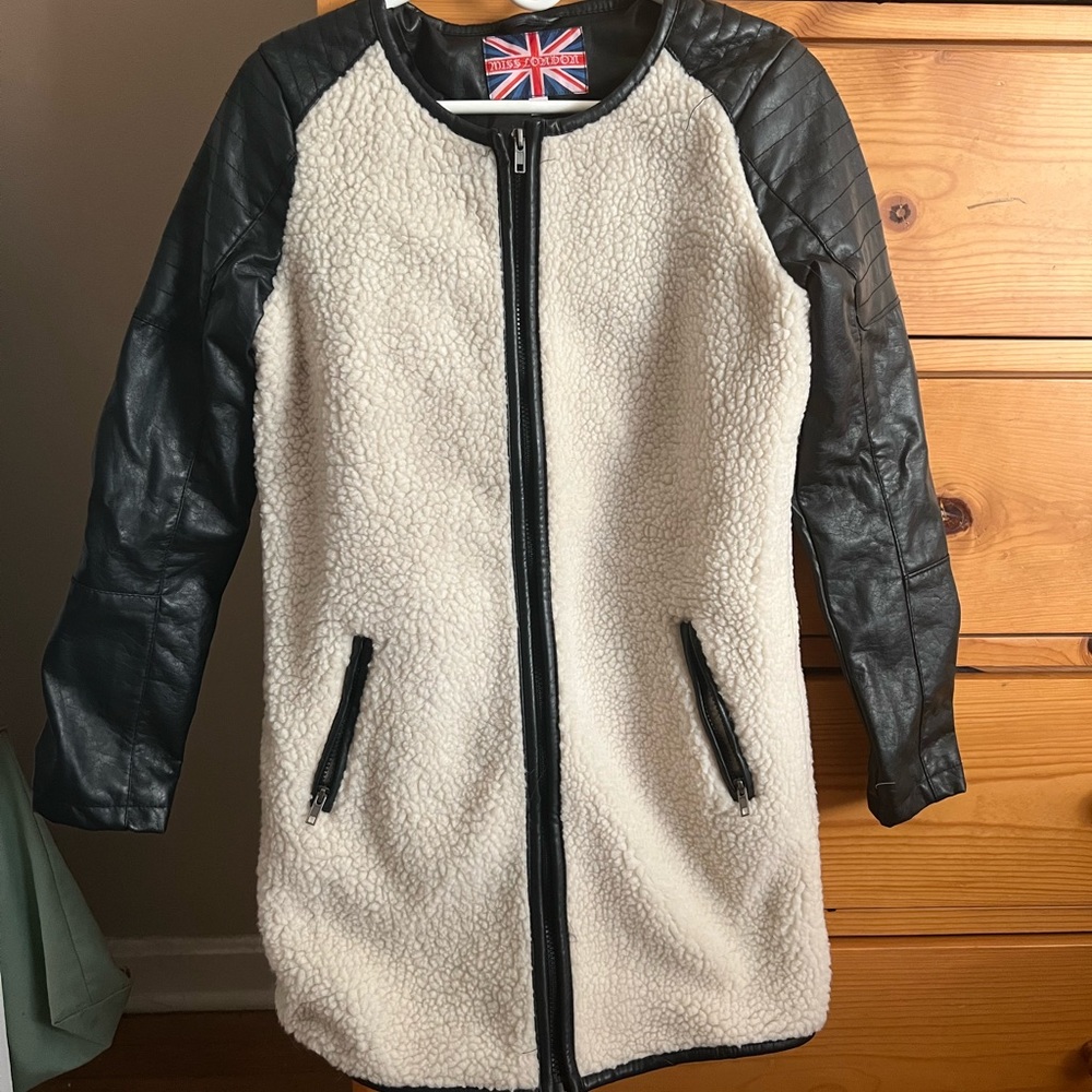Faux leather & Sherpa long jacket